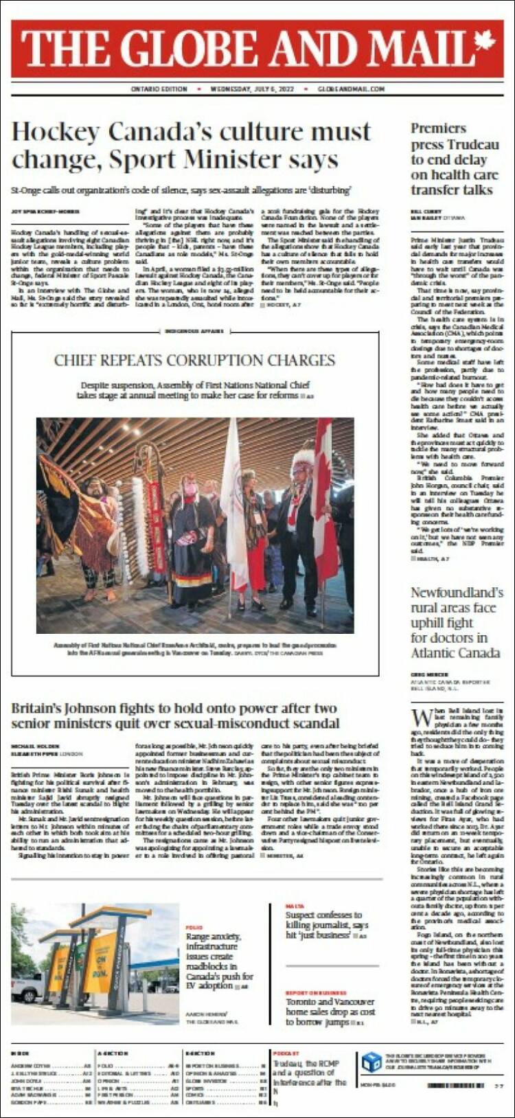 Portada de The Globe and Mail (Canada)