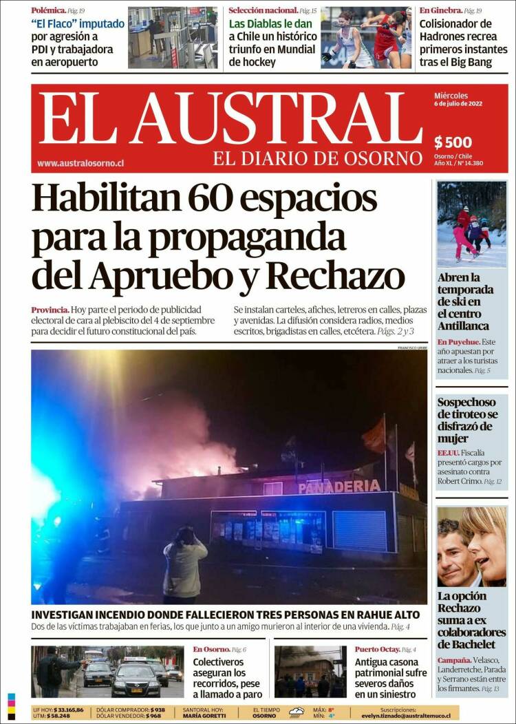 Portada de El Austral de Osorno (Chile)