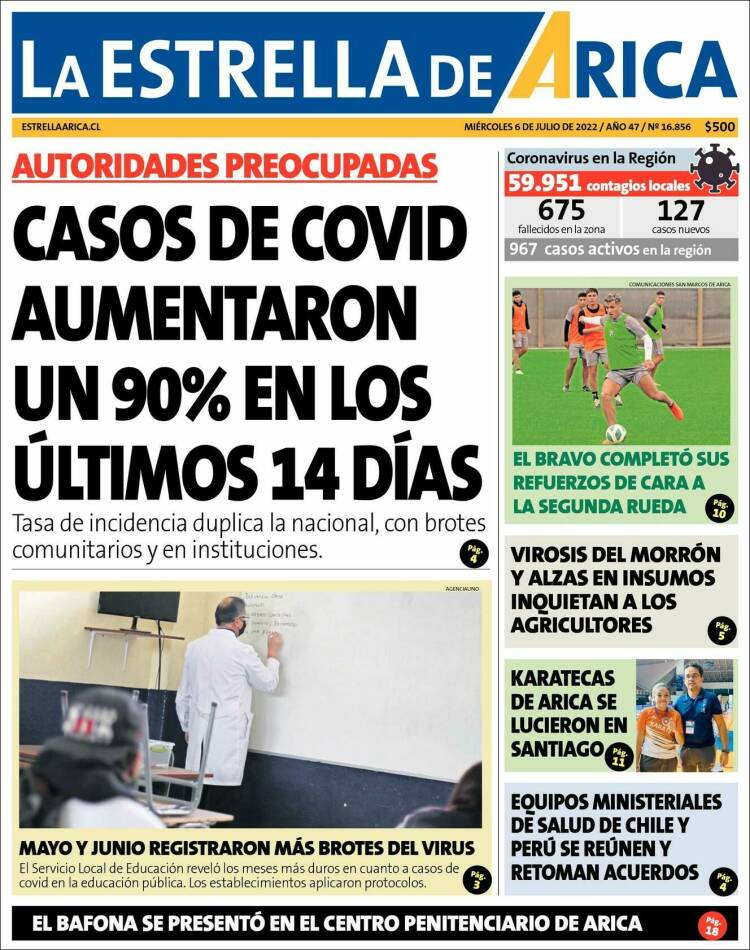 Portada de La Estrella de Arica (Chile)