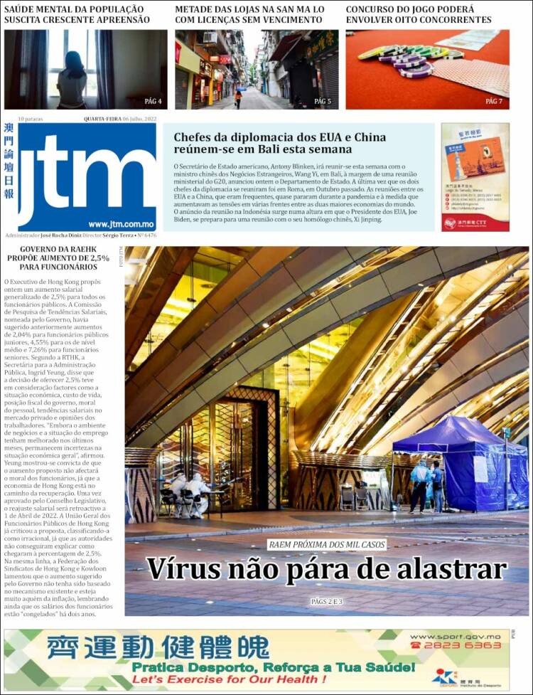 Portada de Jornal Tribuna de Macau (China)