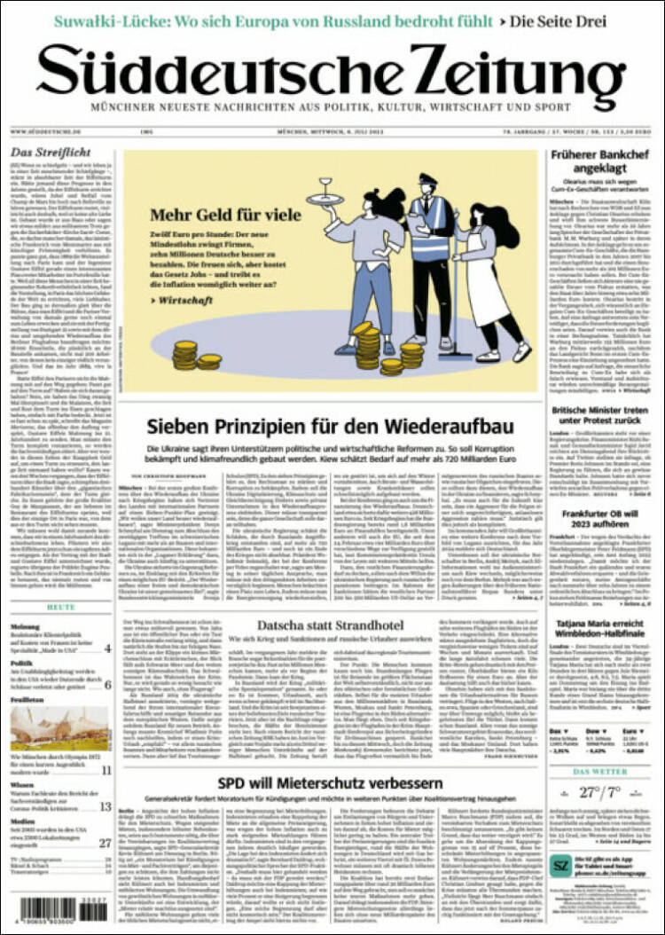 Portada de Sueddeutsche (Alemania)