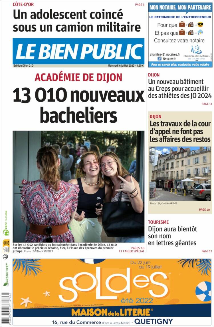 Portada de Le Bien Public (Francia)