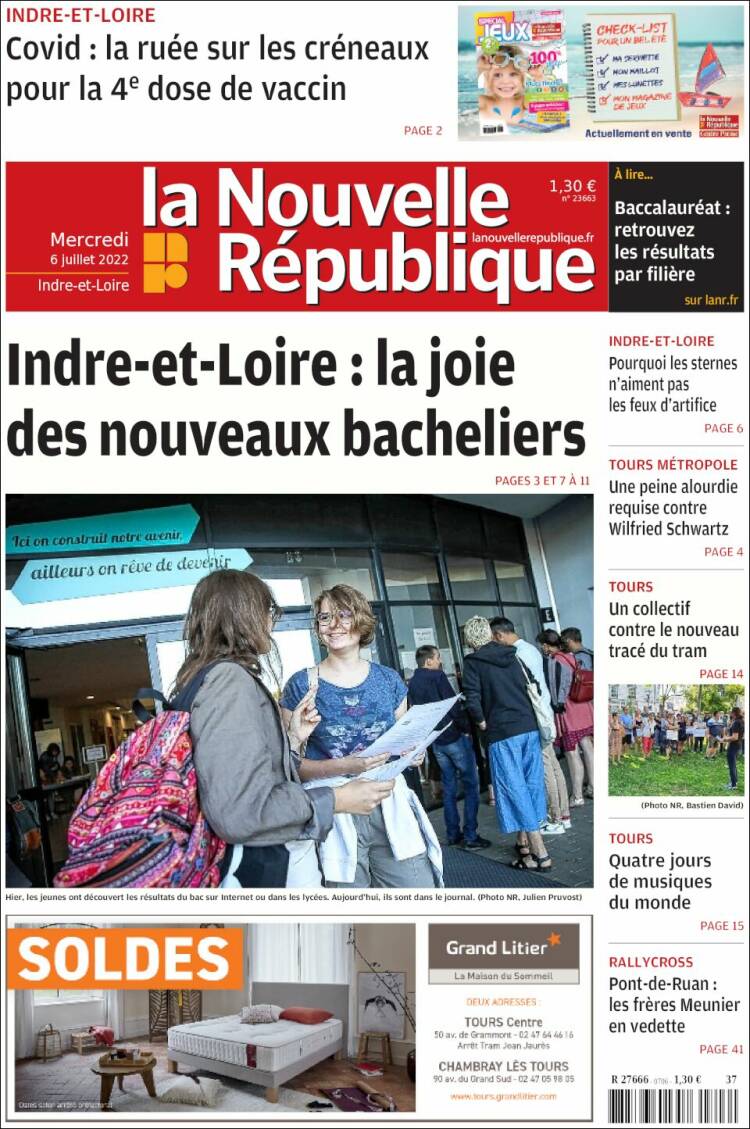 Portada de La Nouvelle Republique (Francia)