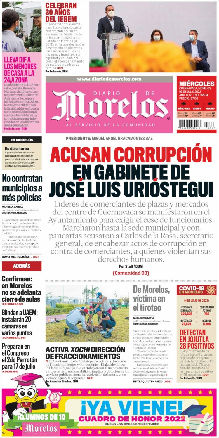 Portada de Diario de Morelos (México)