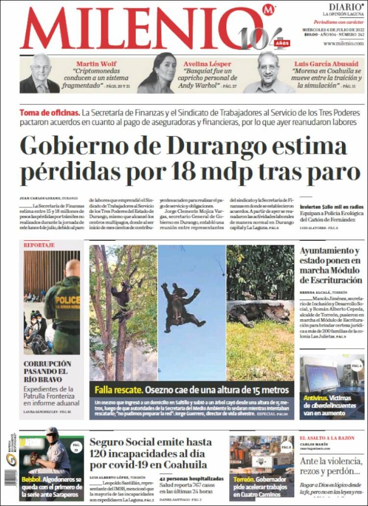 Portada de Milenio - Laguna (México)