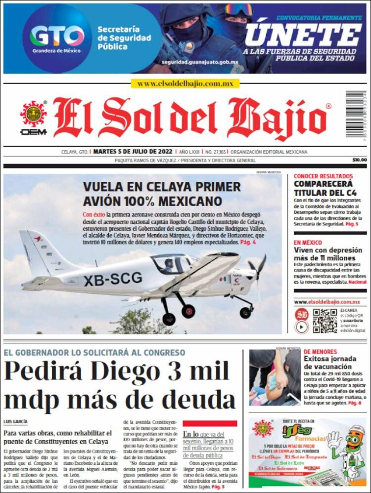 Portada de El Sol del Bajio (México)