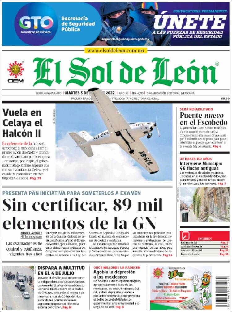 Portada de El Sol de León (México)