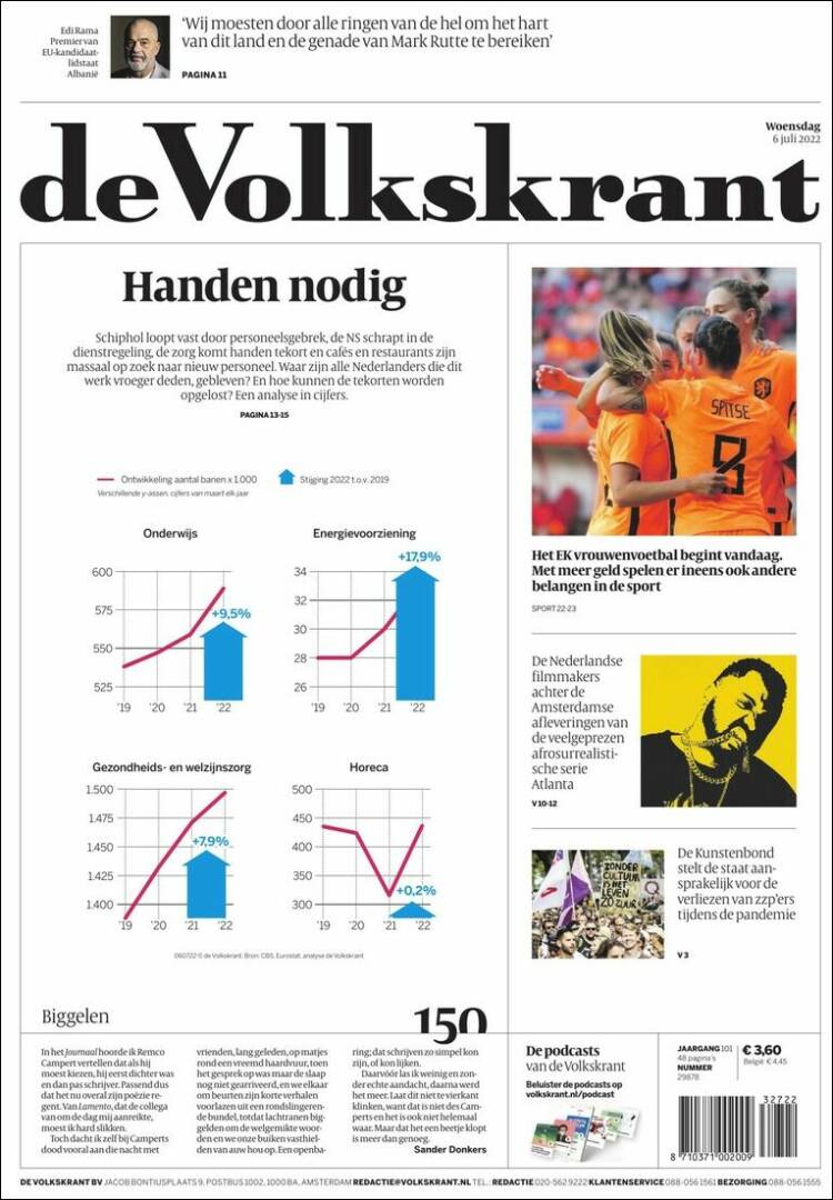 Portada de De Volkskrant (Pa&iacute;ses Bajos)