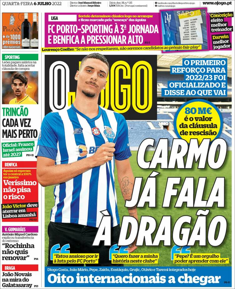 Portada de O Jogo (Portugal)