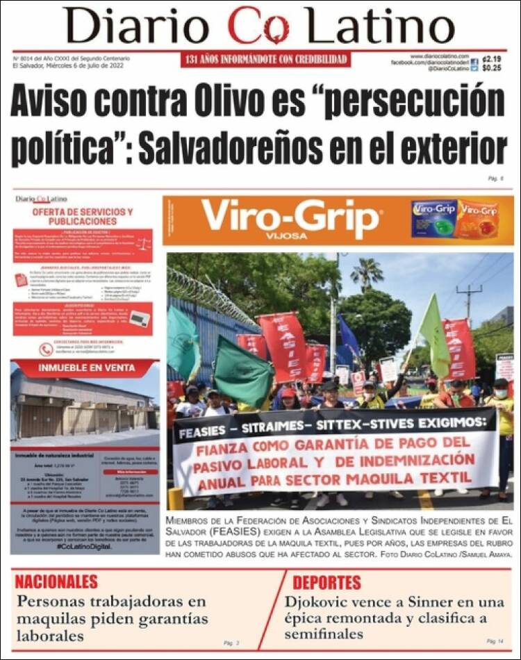 Portada de Diario Co Latino (El Salvador)