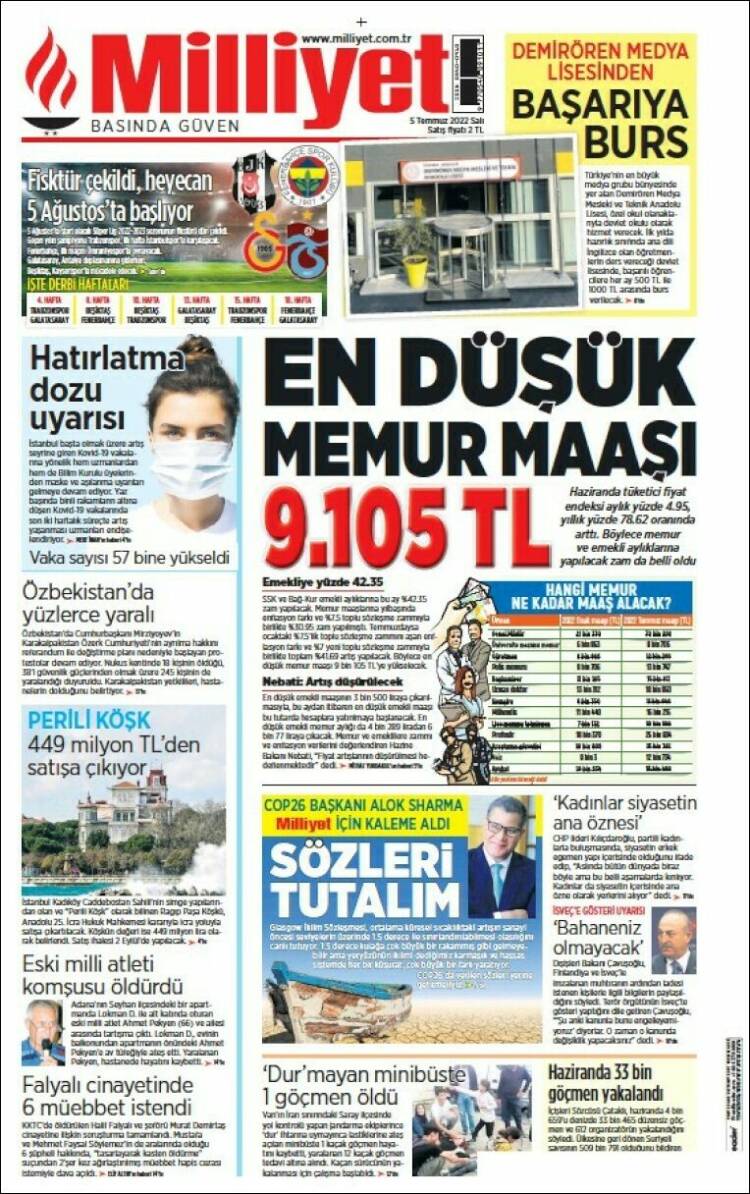 Portada de Milliyet (Turqu&iacute;a)