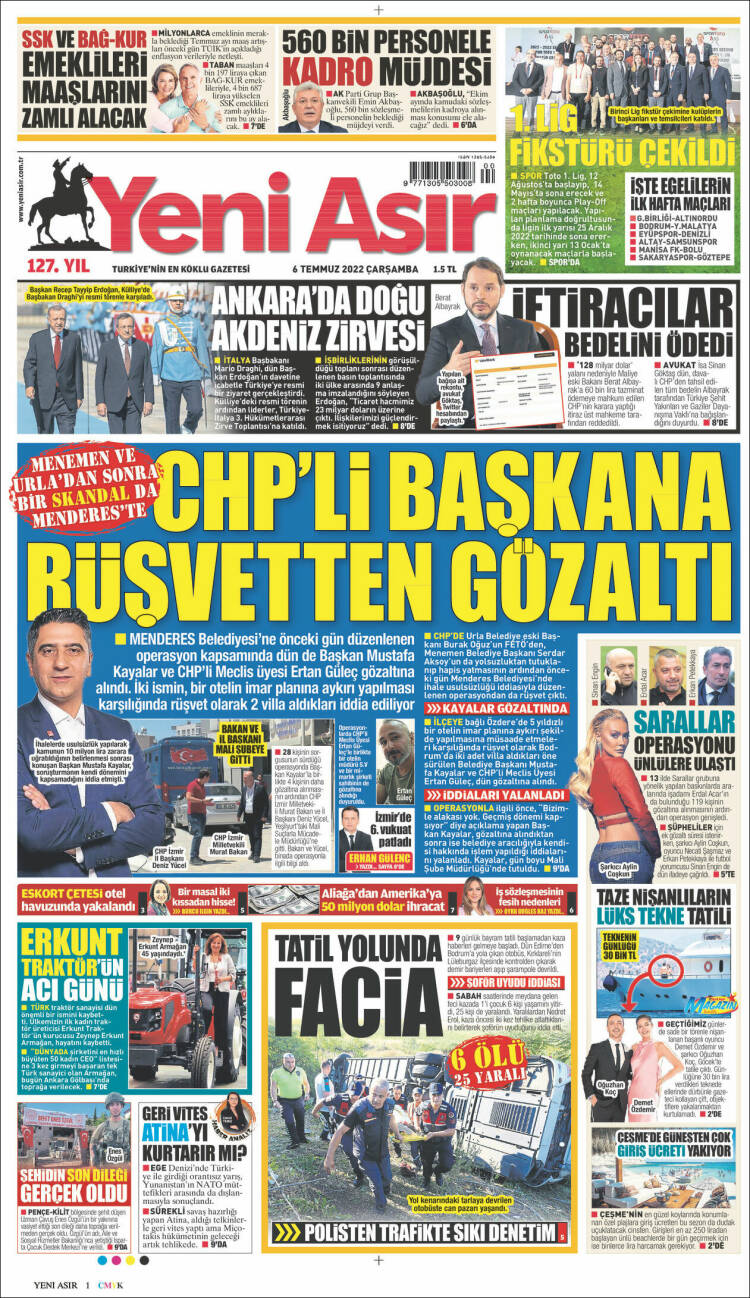 Portada de Yeni Asır (Turqu&iacute;a)
