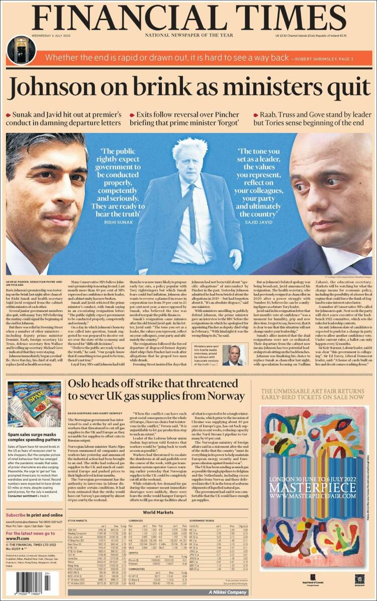 Portada de Financial Times (Reino Unido)