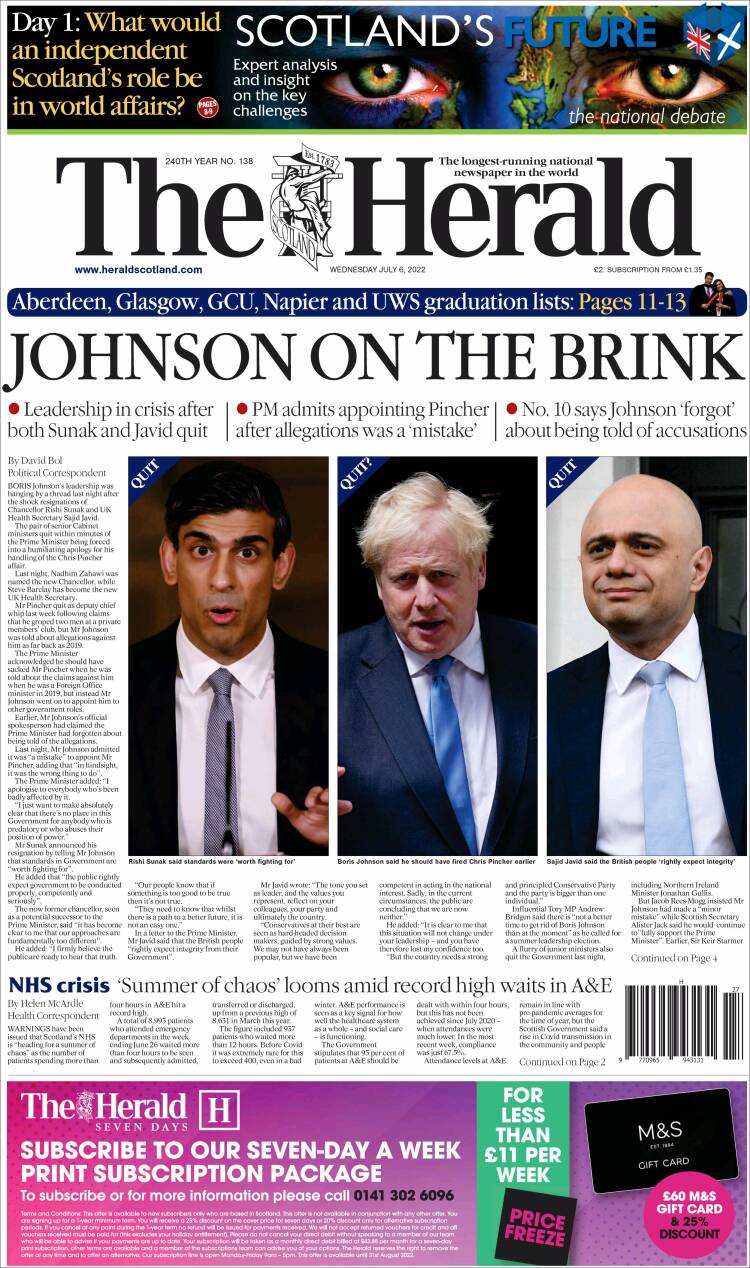 Portada de The Herald (Reino Unido)