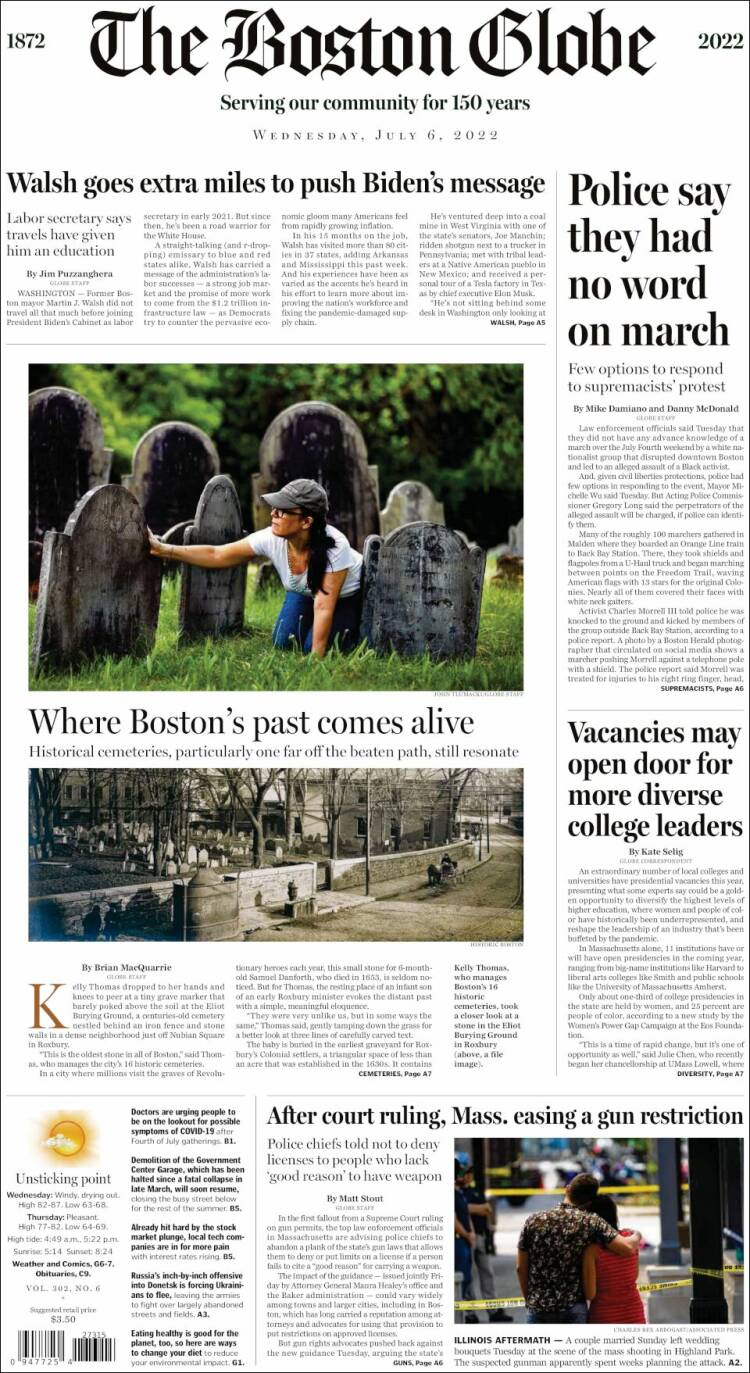 Portada de Boston Globe (USA)