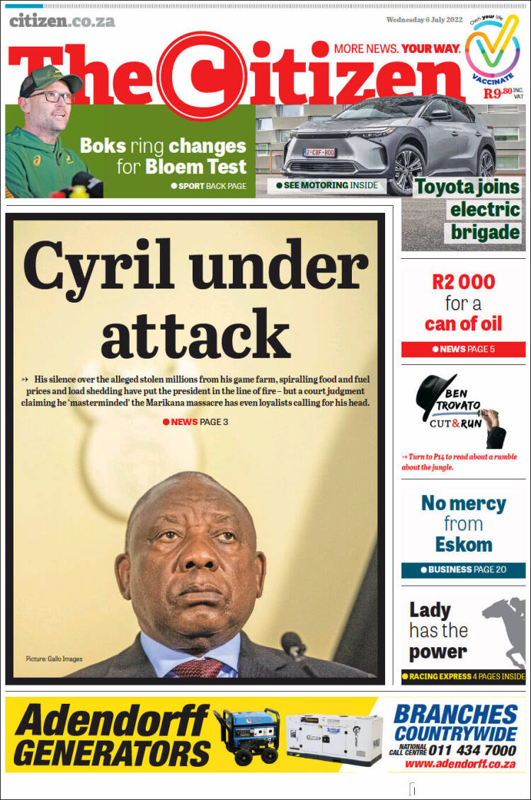 Portada de The Citizen (Sud&aacute;frica)