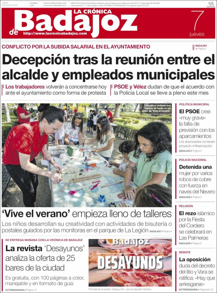 Portada de La Crónica de Badajoz (España)