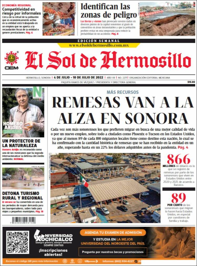 Portada de El Sol de Hermosillo (México)