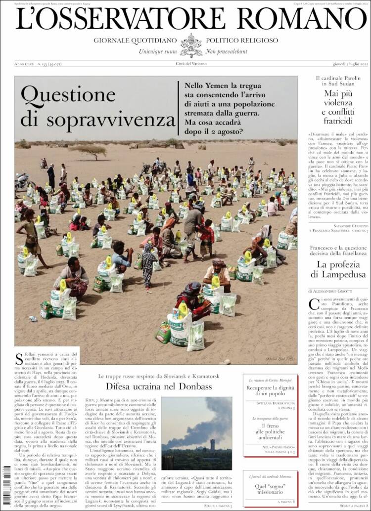 Portada de L'Osservatore Romano (Italy)