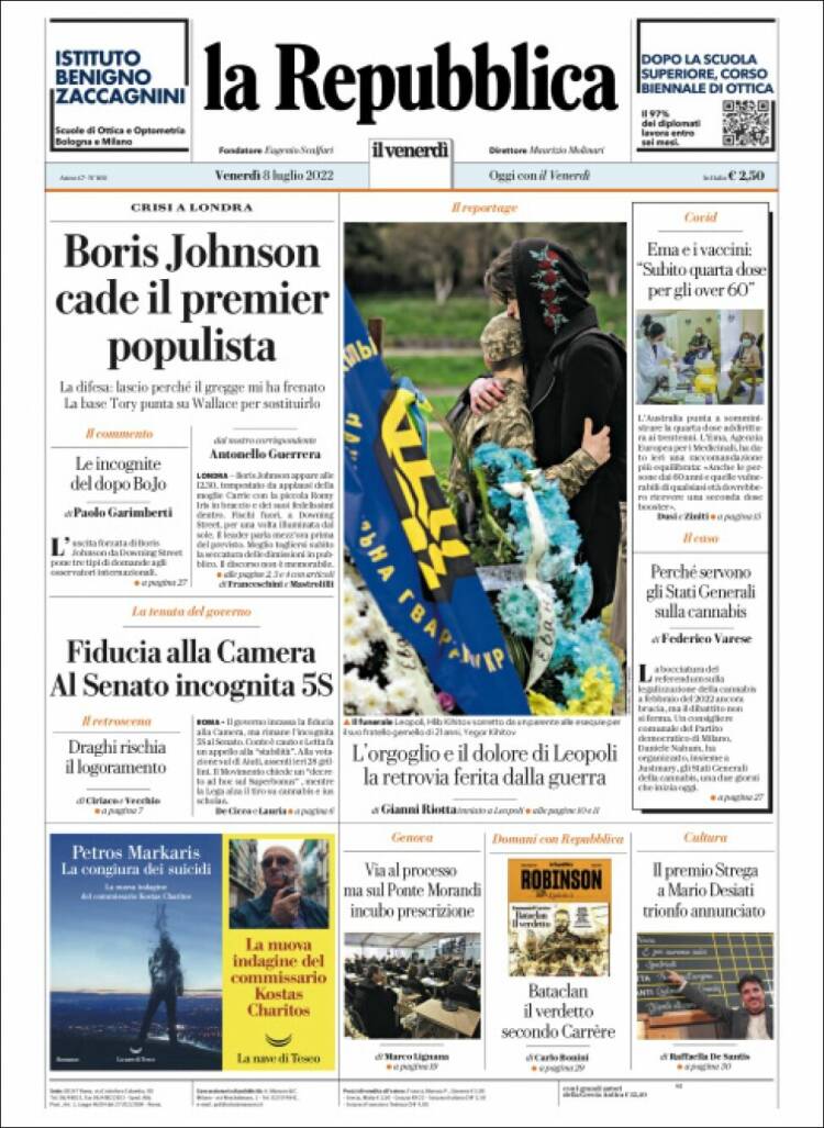 Portada de La Repubblica (Italy)