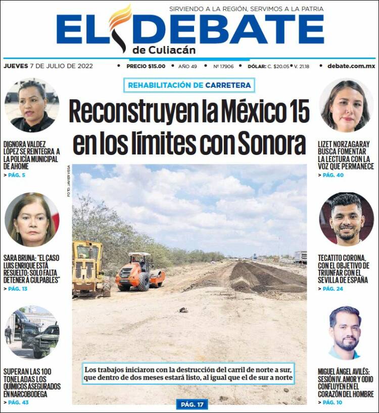 Portada de El Debate de Culiacán (México)