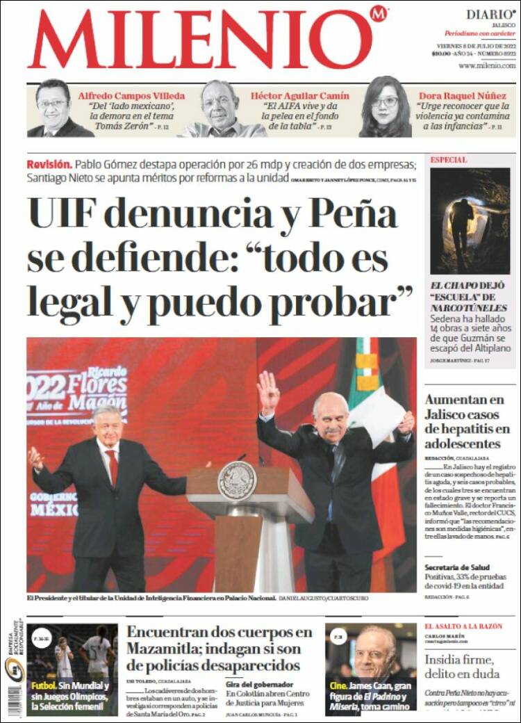 Portada de Milenio - Jalisco (México)