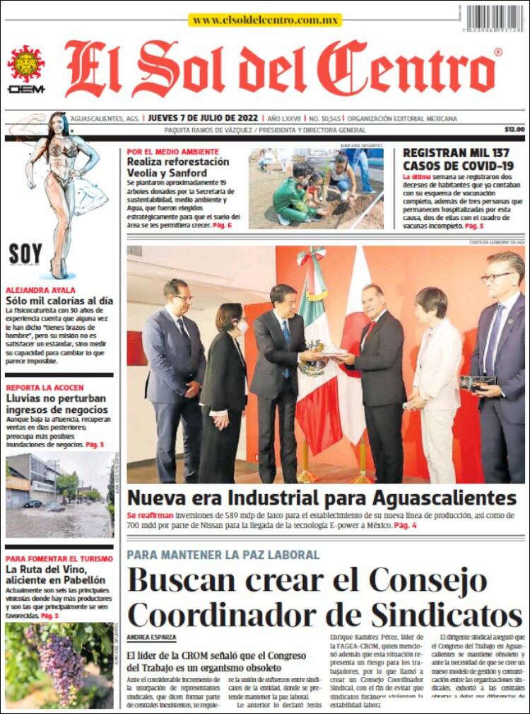 Portada de El Sol del Centro (México)