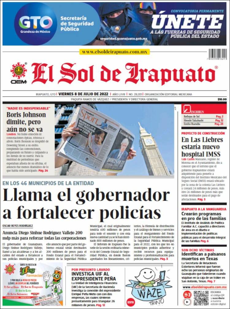 Portada de El Sol de Irapuato (México)