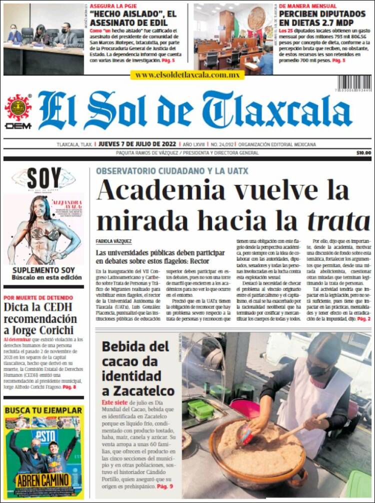 Portada de El Sol de Tlaxcala (México)