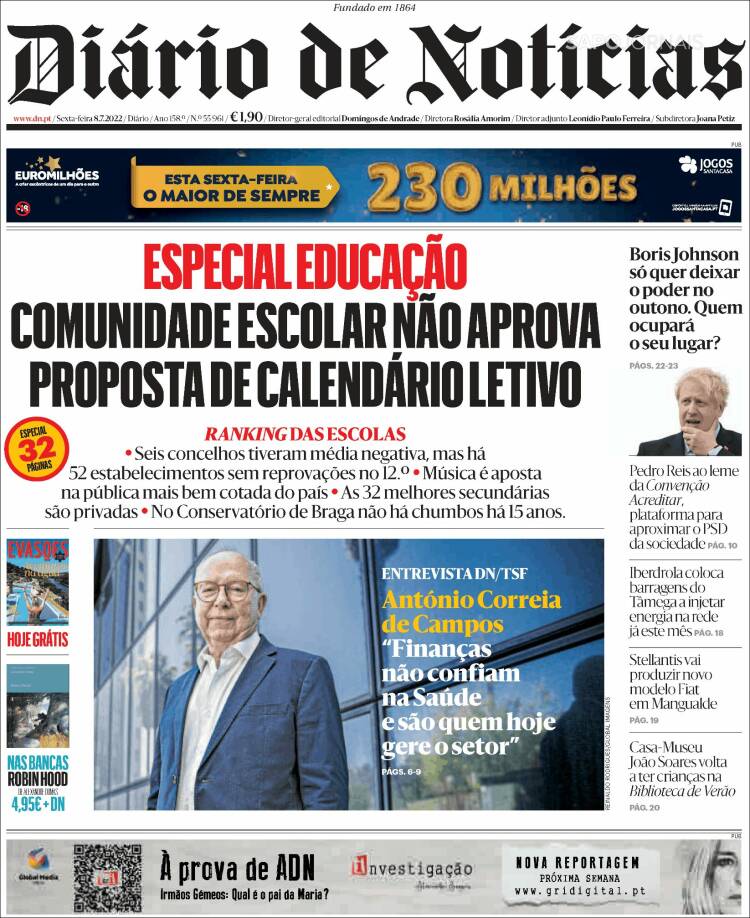 Portada de Diário de Noticias (Portugal)