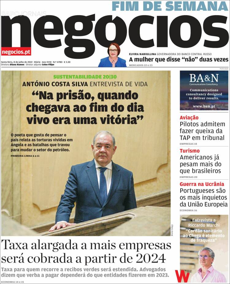 Portada de Jornal de Negócios (Portugal)