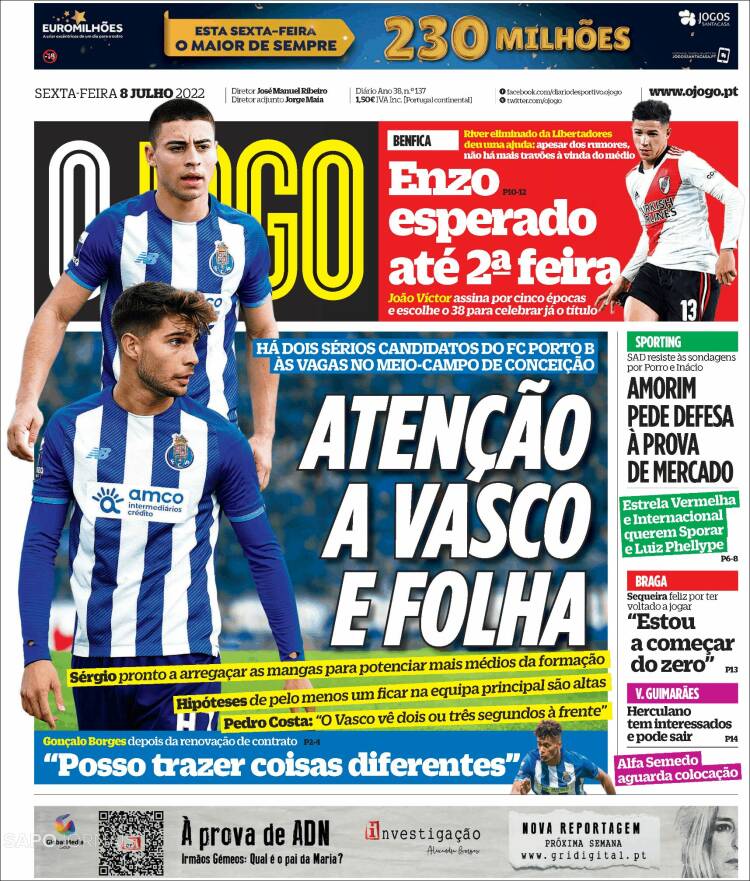 Portada de O Jogo (Portugal)