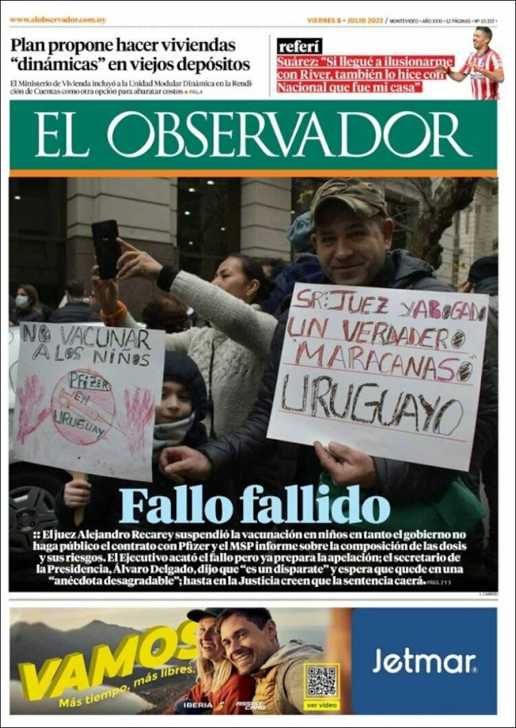 Portada de El Observador (Uruguay)