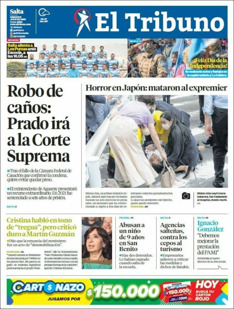 Portada de El Tribuno - Salta (Argentine)