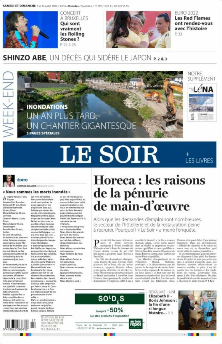 Portada de Le Soir (Belgique)