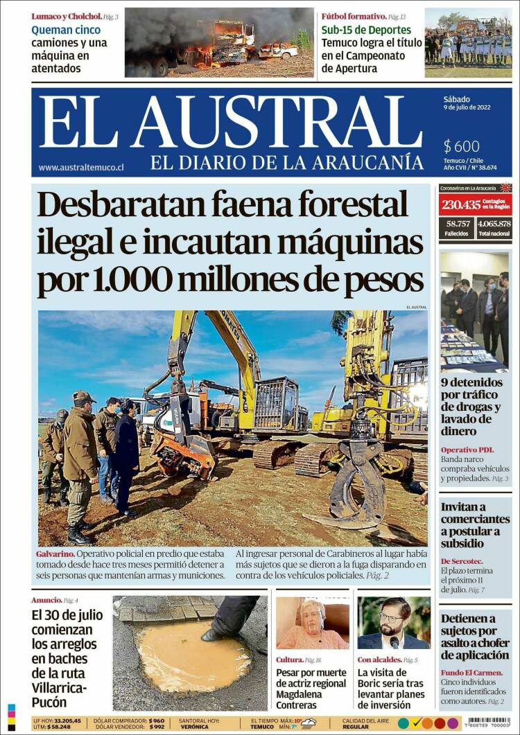 Portada de El Austral de Temuco (Chili)