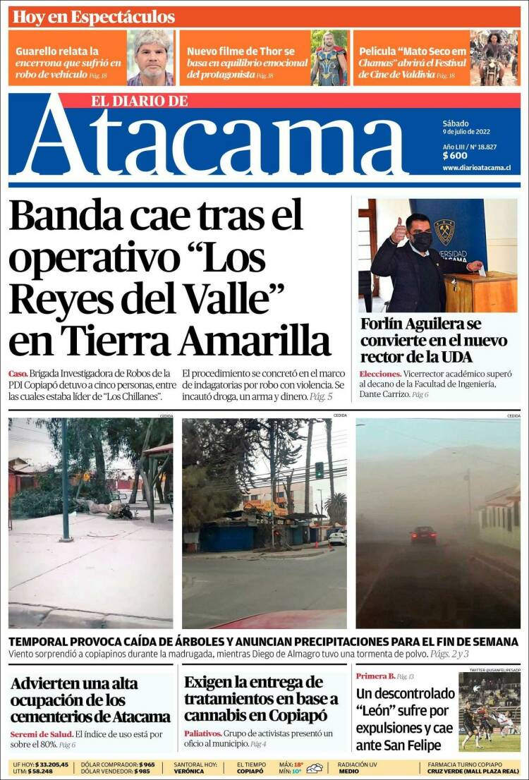 Portada de Diario de Atacama (Chili)