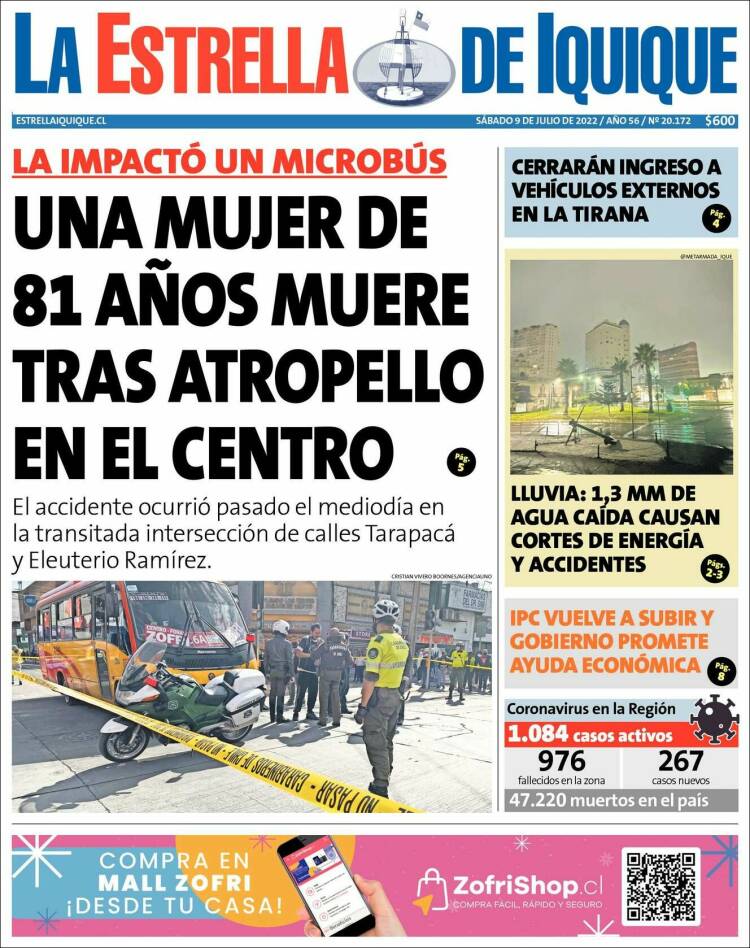 Portada de La Estrella de Iquique (Chili)