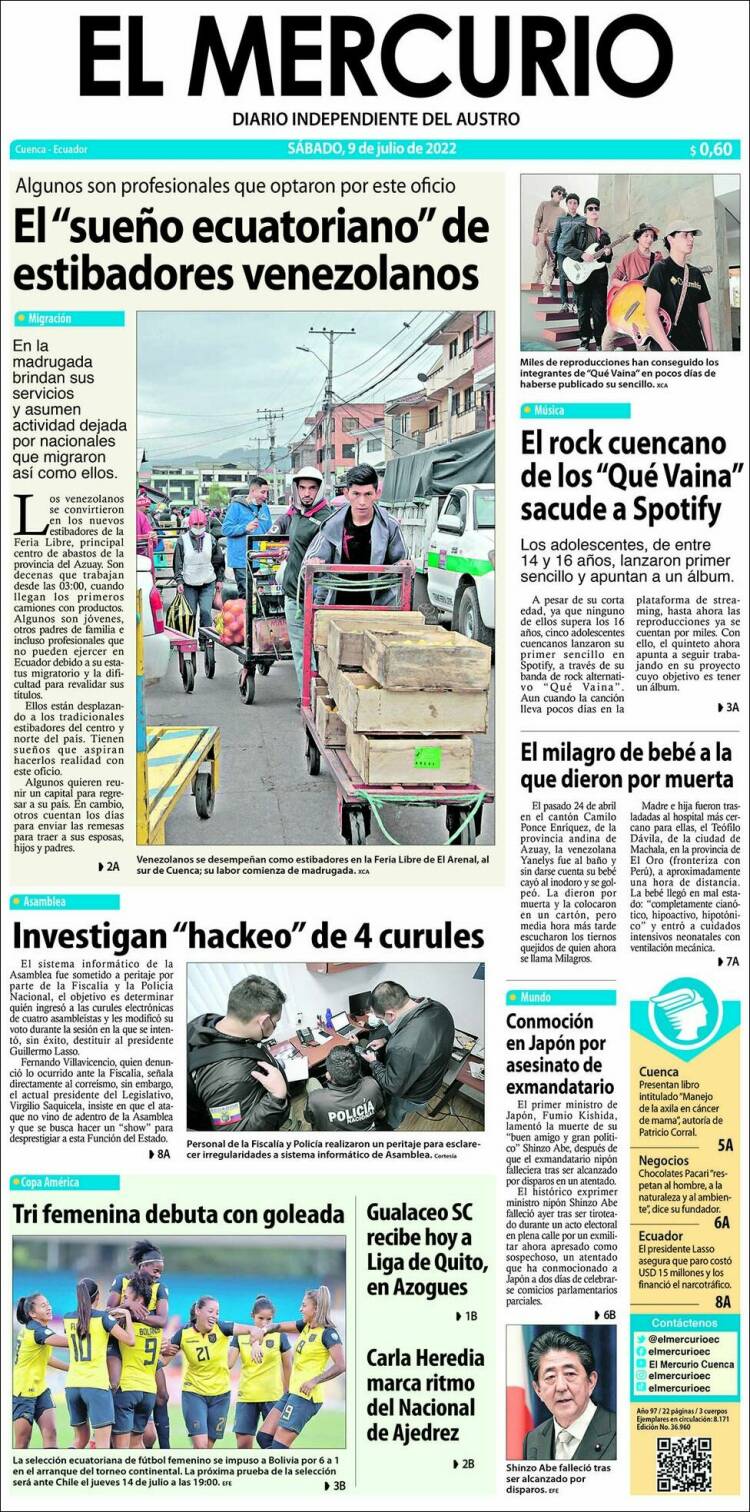 Portada de Diario El Mercurio (&Eacute;quateur)