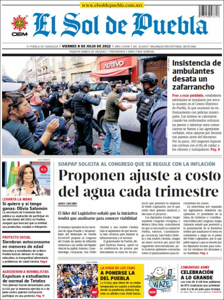 Periódico El Sol de Puebla (México). Periódicos de México. Edición de