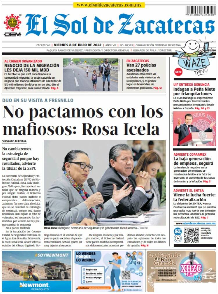 Portada de El Sol de Zacatecas (Mexique)