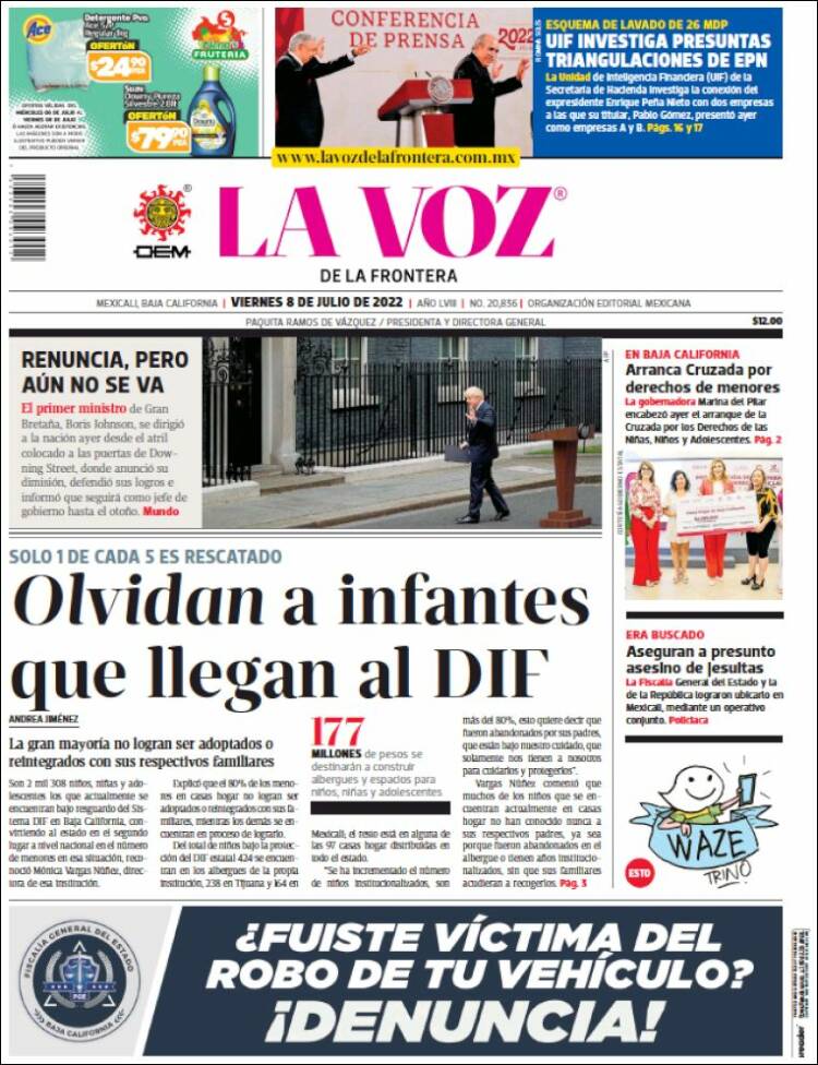 Portada de La Voz de la Frontera (Mexique)