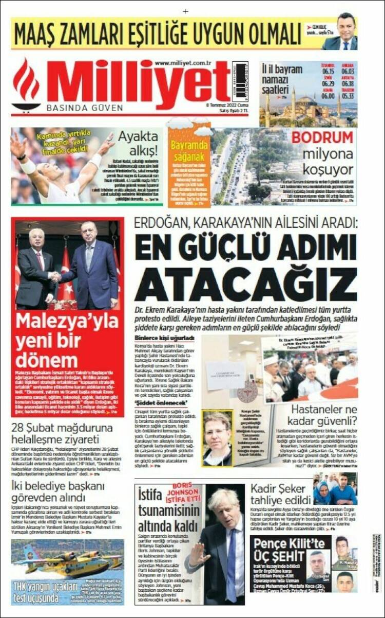 Portada de Milliyet (Turquie)