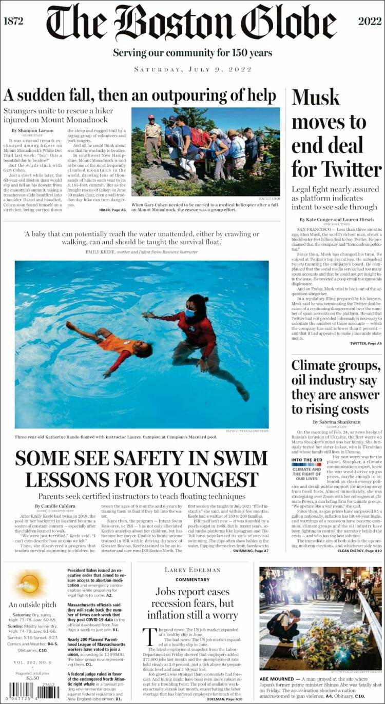 Portada de Boston Globe (USA)