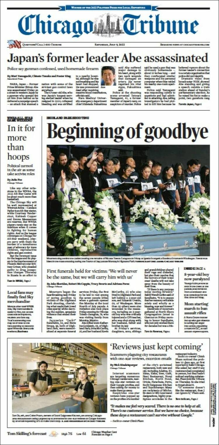 Portada de Chicago Tribune (USA)