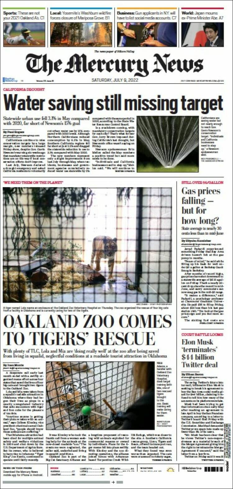 Portada de San Jose Mercury News (USA)