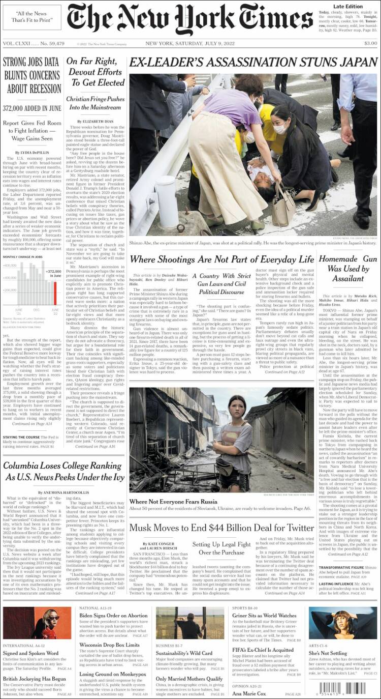 Portada de New York Times (USA)