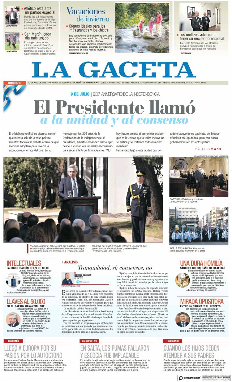 Portada de La Gaceta (Argentina)