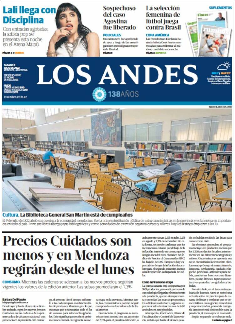 Portada de Los Andes - Mendoza (Argentina)