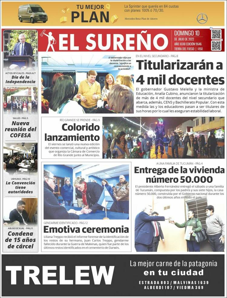 Portada de Diario El Sureño (Argentina)